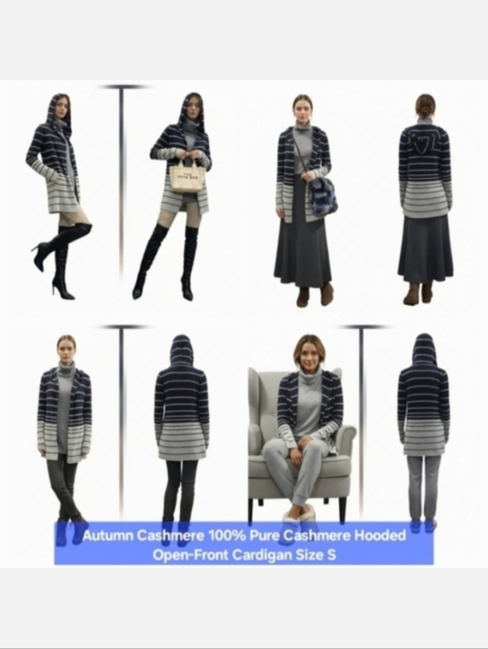 Autumn Cashmere 100% Pure Cashmere Hooded Open-Front Cardigan Size S